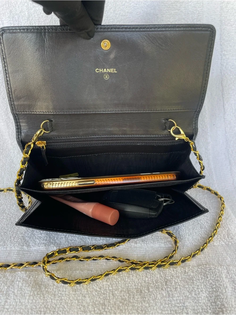 🖤AUTH. CHANEL  BLACK CAVIAR LONG WALLET WITH GOLD TONE HARDWARE.